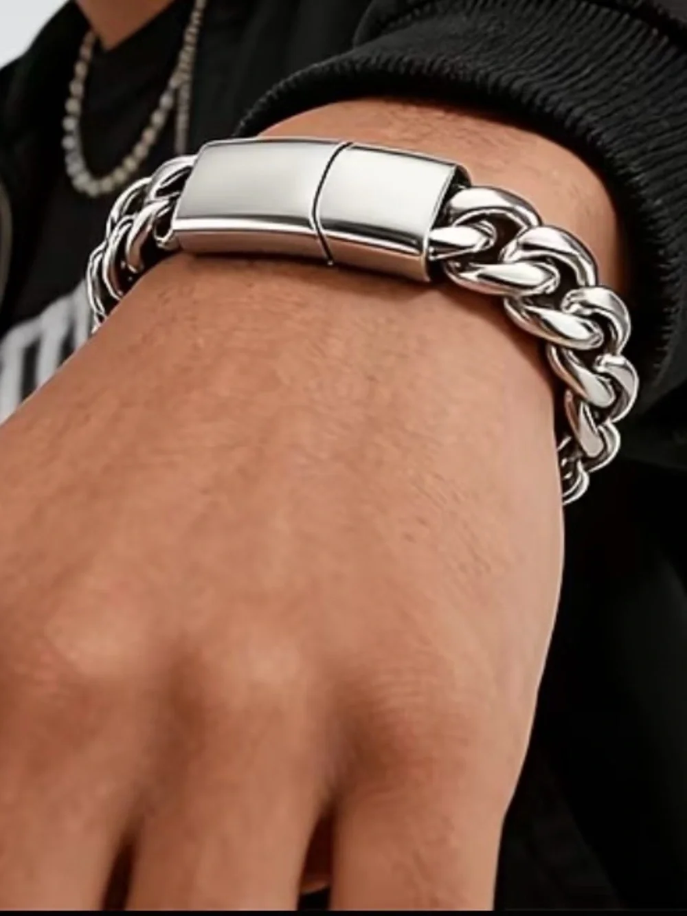 Stainless Steel Mens Curb Chain Bracelet - Silver